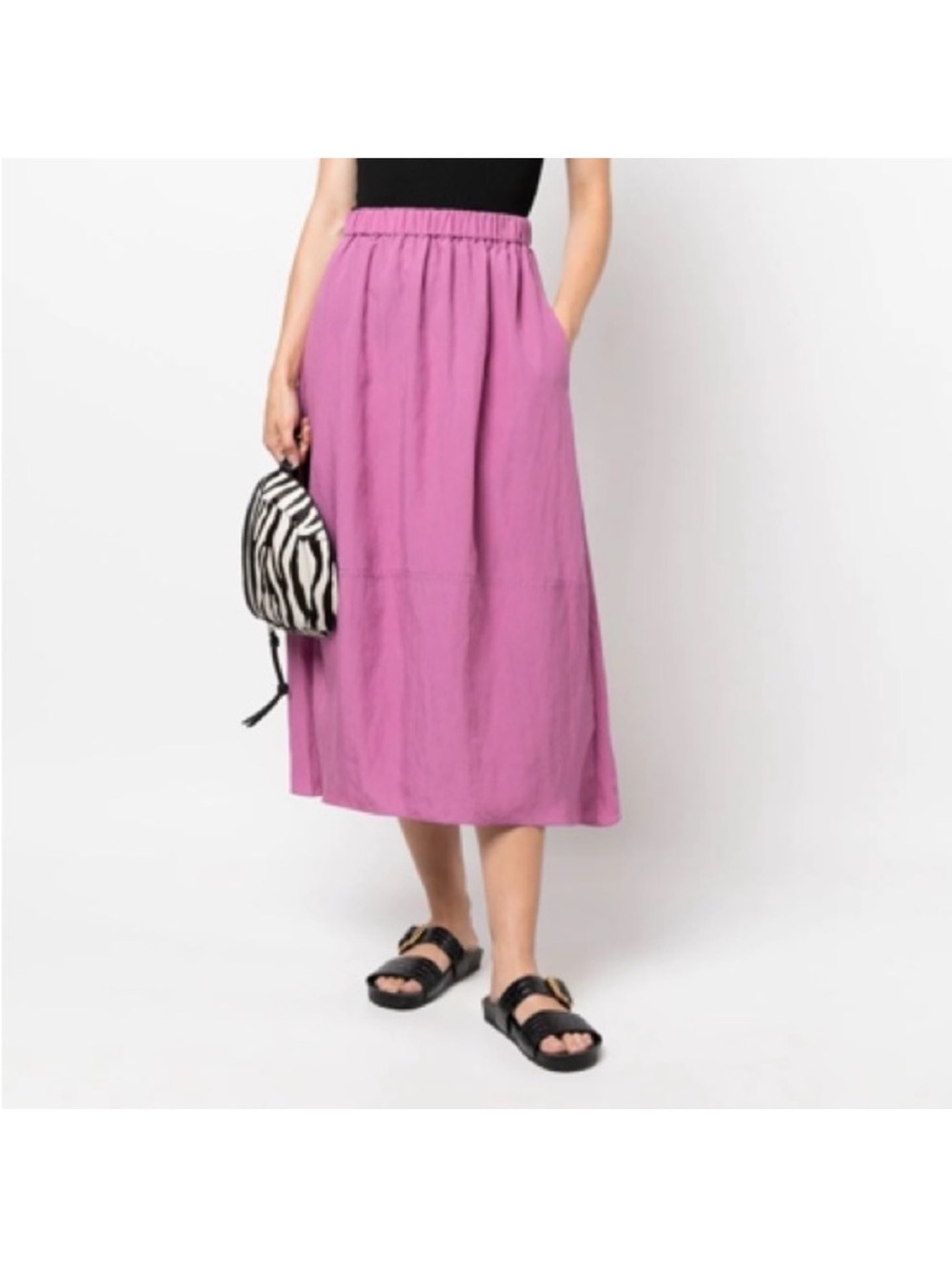 Vince Pink Elastic-Waist Midi Skirt
